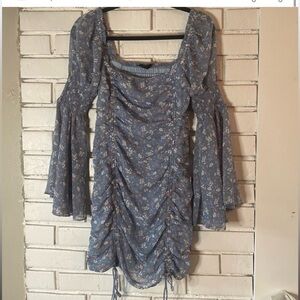 Ruched bell sleeve mini dress